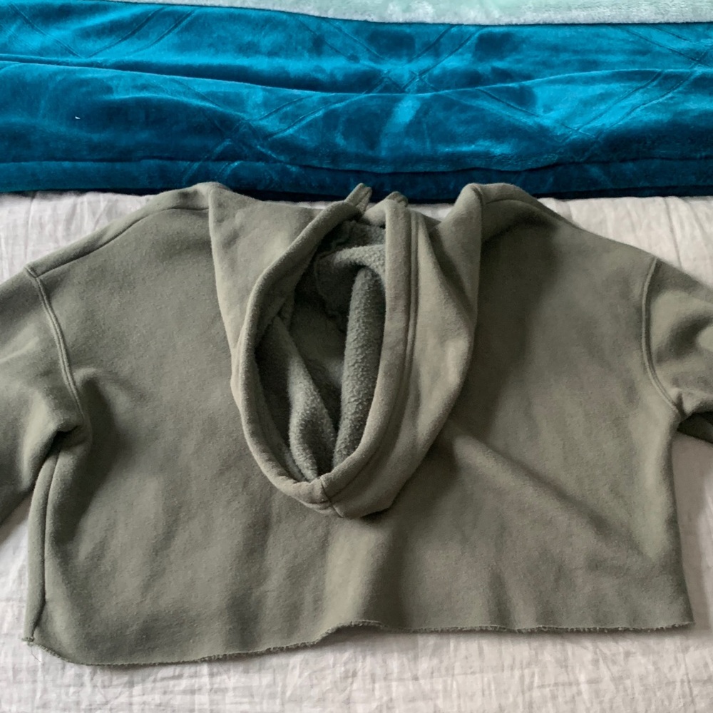 There is No Planet B Olive Green Cropped Hoodie with Environmental Print - Picture 7 of 10